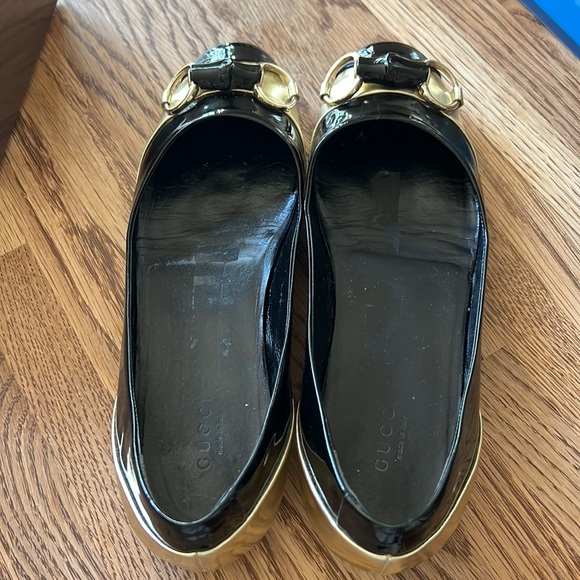 Gucci Moca Pelle Cuoio Nero/ Plati VIT. Vernice Soft/ Miroir Flats Size 6.5 - Picture 9 of 9